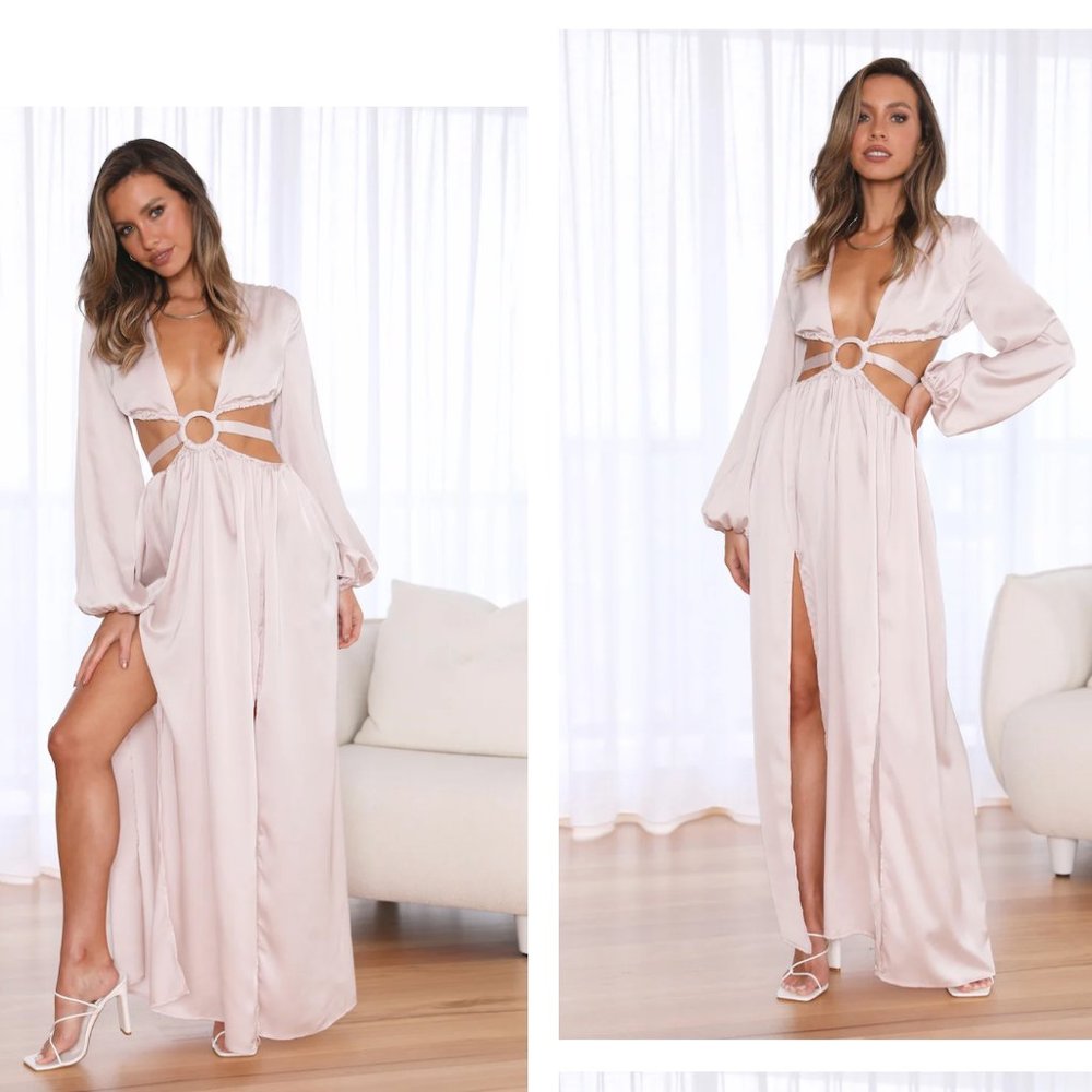 Hello Molly Champagne Keyhole Maxi Dress